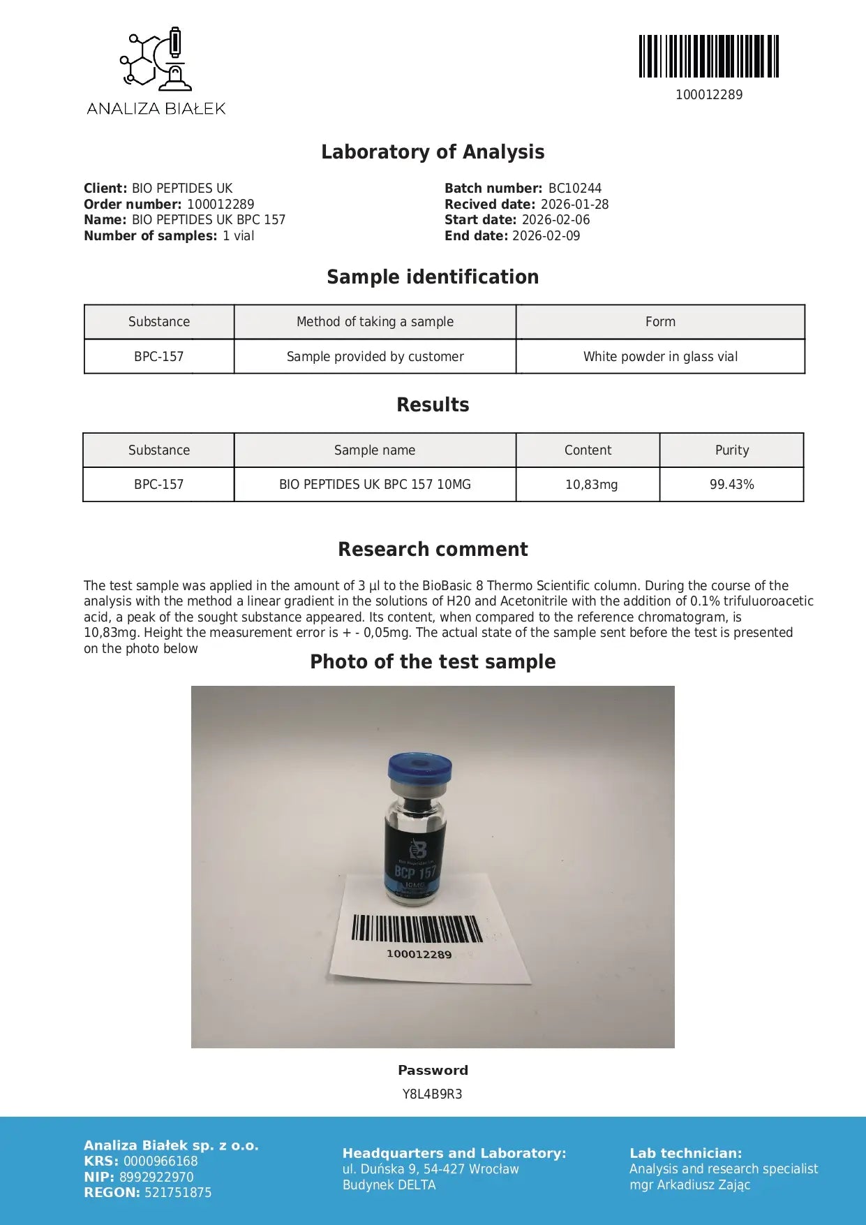 Certificate of Analysis