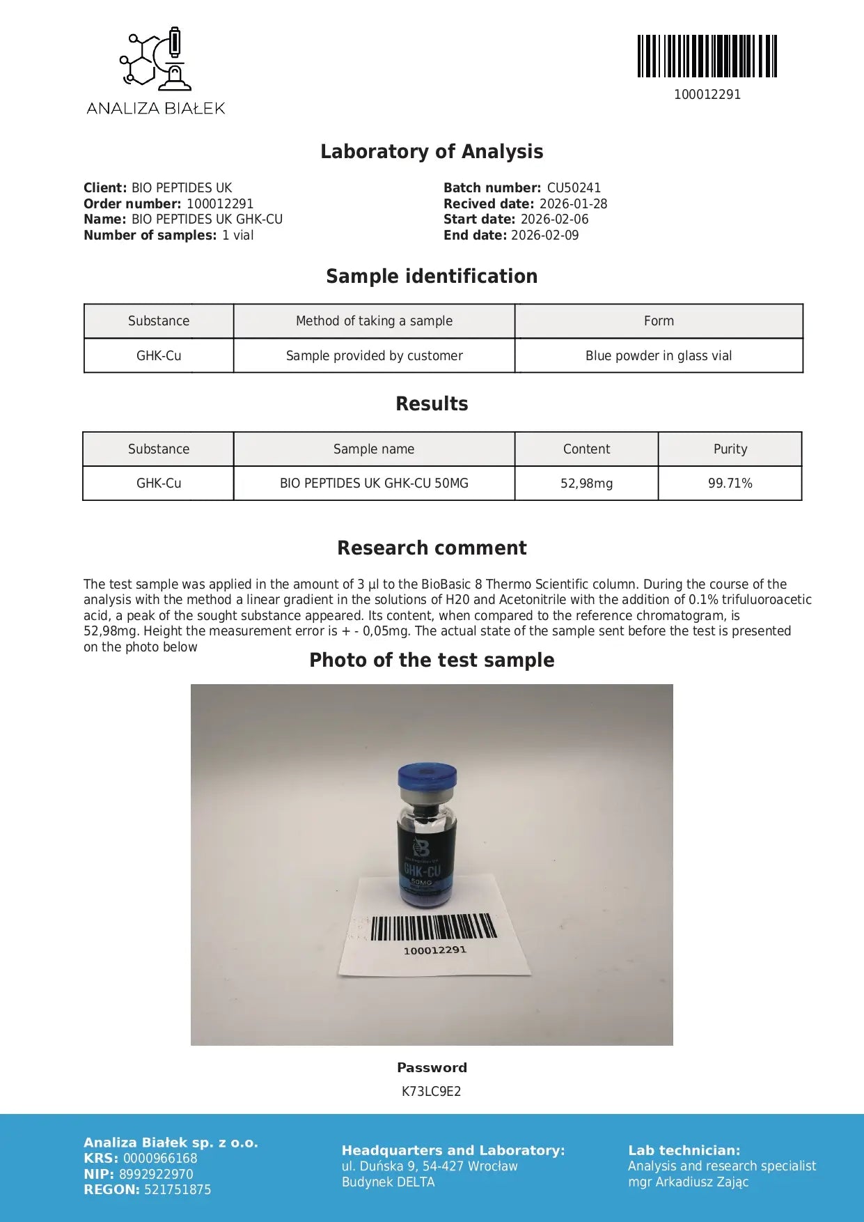 Certificate of Analysis