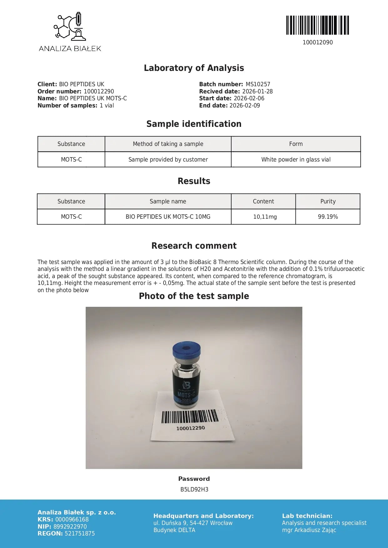 Certificate of Analysis