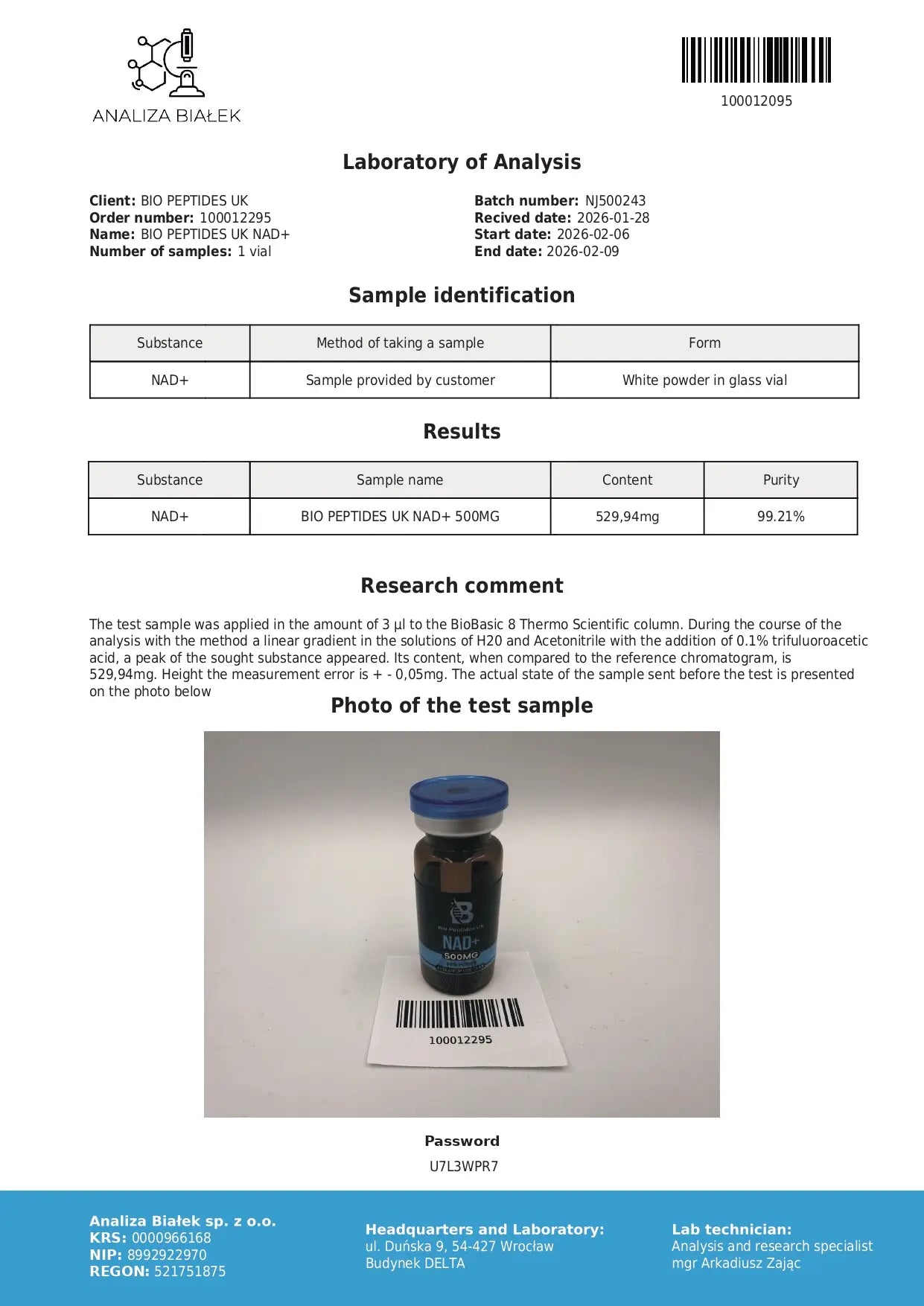 Certificate of Analysis 1